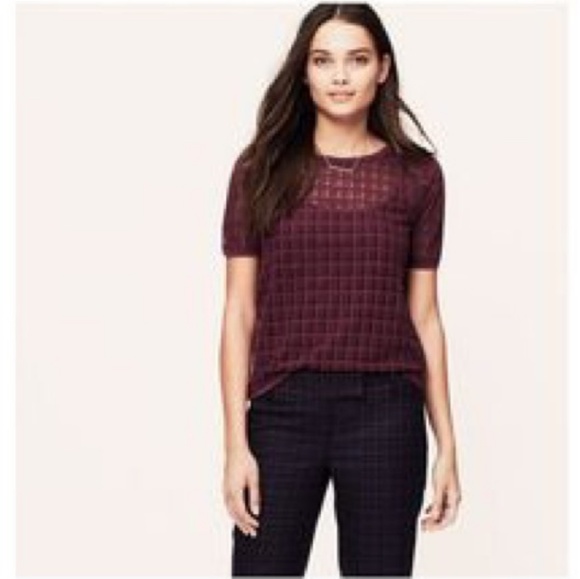 LOFT Tops - Loft Burgundy  Short Sleeve Mesh Top